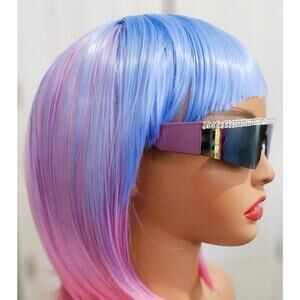 Sunglasses Women Purple Diamond Rimless Futuristic Shield Frameless bling